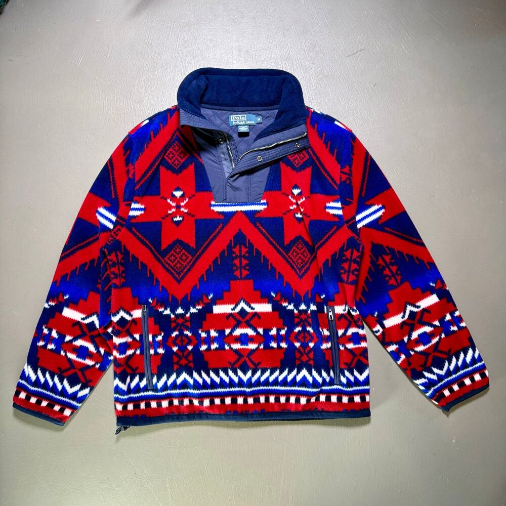 Polo Ralph Lauren Aztec Print Quarter Zip Fleece Pullover M Fall Weekend